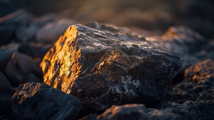 Poster -   A zoomed-in image of a stone with sunlight emanating from above, and a hazy background