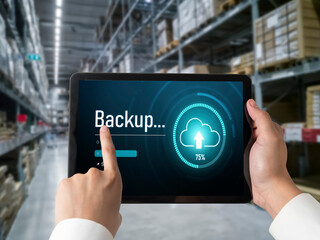 Wall Mural - Backup Storage Data Internet Technology Business concept. Database storage cloud technology file data transfer sharing, cyber, big data information, internet banking application download upload snugly