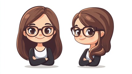 Two Cute Cartoon Girls With Glasses