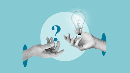 Poster - Creative mind and brainstorm concept. Q and A or questions and answers. Concept of idea