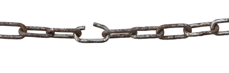 old rusty broken chain on transparent background