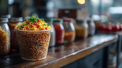 Poster - Cooked Instant Cup Noodles, instant noodles