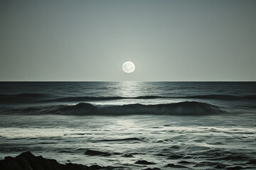 Full moon on seascape to night