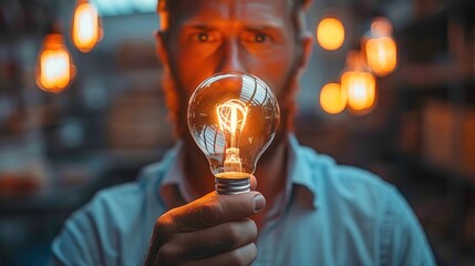 Poster - An entrepreneur with an idea, a light bulb of inspiration. Generative AI.