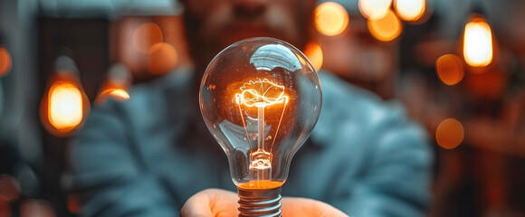 Poster - An entrepreneur with an idea, a light bulb of inspiration. Generative AI.