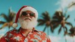 © Yulia - Tropical Santa in Sunglasses and Palm Print Shirt Celebrating Christmas Under Palm Trees