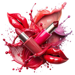 Splashes of liquid lipstick or paint on white background