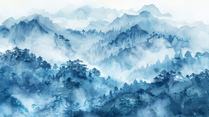 Naklejka na meble Watercolor Painting of a Misty Mountain Landscape