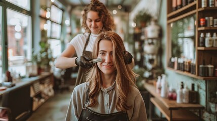 Hairdresser cutting woman's hair, salon