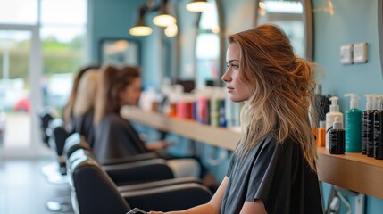 Hairdresser cutting woman's hair, salon