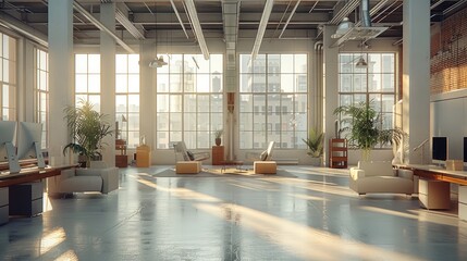 Leinwandbilder - A beautiful contemporary office interior in an industrial setting. Generative AI.