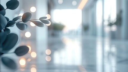 Poster - Abstract light bokeh in a modern white office setting. Generative AI.