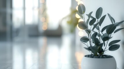 Poster - Abstract light bokeh in a modern white office setting. Generative AI.