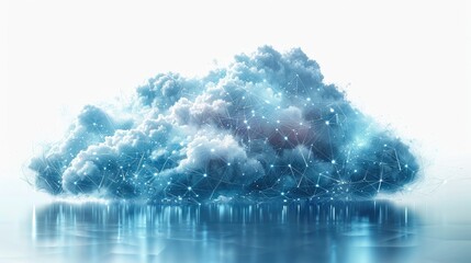Poster - A cloud composed of light blue technology lines, white background, large space, scene, technology. Generative AI.