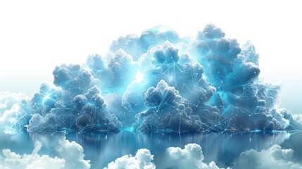 Poster - A cloud composed of light blue technology lines, white background, large space, scene, technology. Generative AI.