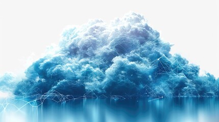 Poster - A cloud composed of light blue technology lines, white background, large space, scene, technology. Generative AI.