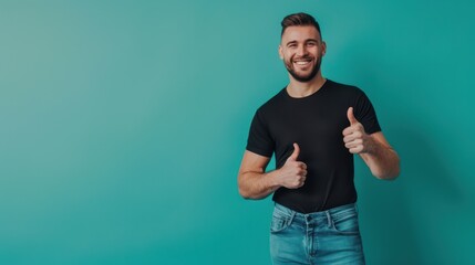 Wall Mural - The smiling man with thumbs-up