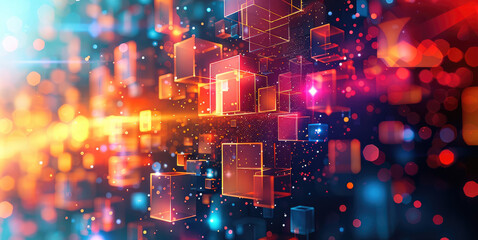 Poster - Abstract technology background with vibrant colors and dynamic geometric shapes, copy space. Generative AI.