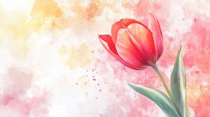 Wall Mural - Tulip flower with watercolor style for background and invitation wedding card