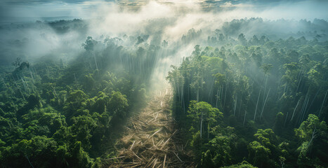 Wall Mural - A forest loss over. taken from an elevated position. Generative AI.