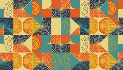 Background mid-century modern art. Abstract geometric seamless  pattern. Decorative ornament in retro vintage design style. Atomic stylized backdrop.