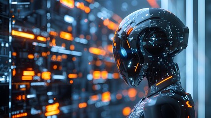 The Future of AI Communication. Digital representation of an AI chatbot showcasing a futuristic conversation...