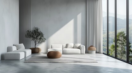 Wall Mural - a living room with a white couch