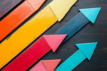 Poster - Vivid arrows in bright colors point in different directions, showcasing an abstract design against a textured dark backdrop