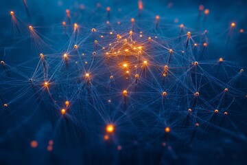 Poster - Glowing lines illustrate a conceptual global network symbolizing interconnected minds, showcasing vibrant connections against a dark background