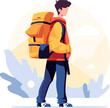 © LorenaPh - Flat design of backpacker man hiking in the mountain. Travel, adventure concept