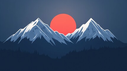 Wall Mural - Minimalist Mountains with Sunset Glow