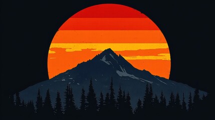 Poster - Stylized Mountain Landscape with Sunset Colors