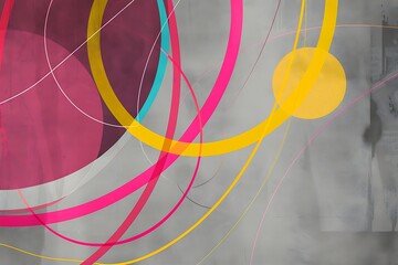 Wall Mural - minimalist abstract design with intersecting lines and circles in vibrant hues, creating a sense of 