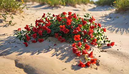 Poster - Fleurs rouges épanouies dans les dunes de sable