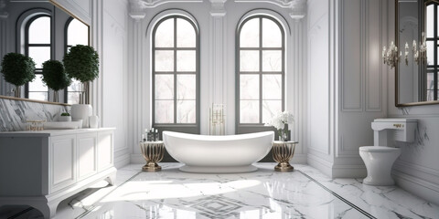 Wall Mural - Beautiful Glamorous bathroom with marble floors and a freestanding tub