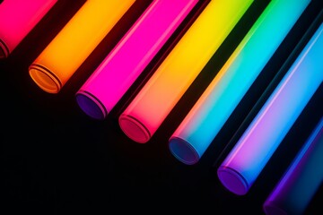 Poster - a striking arrangement of neon colors is showcased sharply defined against a pitch-black backdrop, c