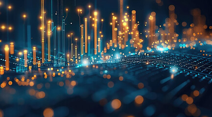 Leinwandbilder - Abstract stock market graph in gold navy teal and cyan, professional design. Generative AI.