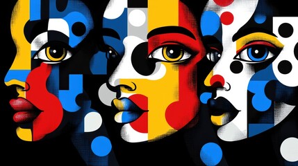 Wall Mural - Abstract Portraits with Colorful Geometric Patterns