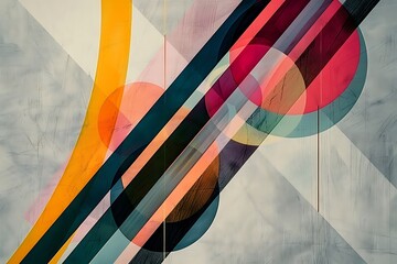 Wall Mural - minimalist abstract design with intersecting lines and circles in vibrant hues, creating a sense of 