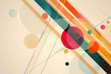 Wall Mural - minimalist abstract design with intersecting lines and vibrant circles, creating motion and depth on
