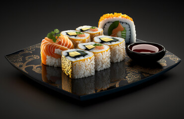 Sushi roll set on plate, Japanese food