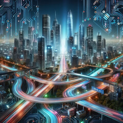 Smart city on circuit board background