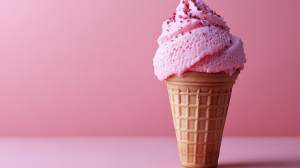 Wall Mural - Delicious Pink Ice Cream Cone on Simple Background