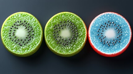 Canvas Print - Vibrant Slices of Kiwi on Dark Background