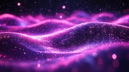 Wall Mural - Digital Purple Particles Wave with Shining Dots and Stars in an Abstract Light Background for Graphic Design, Futuristic Technology, and Modern Art Concepts