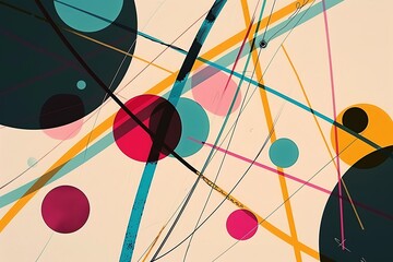 Wall Mural - minimalist abstract design with intersecting lines and vibrant circles, creating motion and depth on
