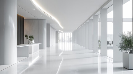 Aufkleber - Clean and tidy, overall white, modern office, beautiful. Generative AI.