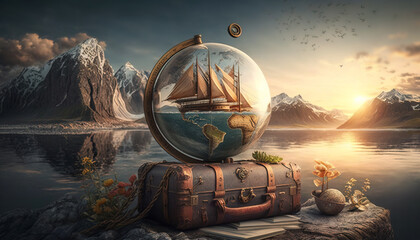 Wall Mural - Traveling the world. Surreal mystical fantasy artwork. impossible art