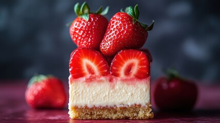 Wall Mural - Delicious Strawberry Cheesecake with Fresh Berries