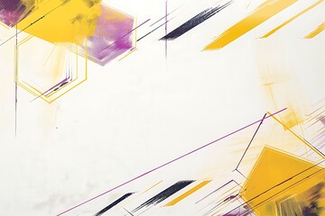 Wall Mural - minimalist abstract piece with bold lines and hexagons in vivid hues of yellow and purple, creating 